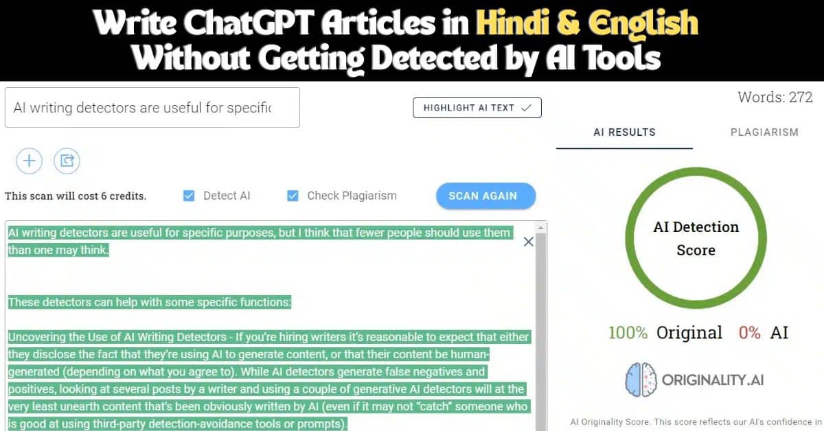 Write ChatGPT Articles in Hindi & English Without Getting Detected by AI Tools